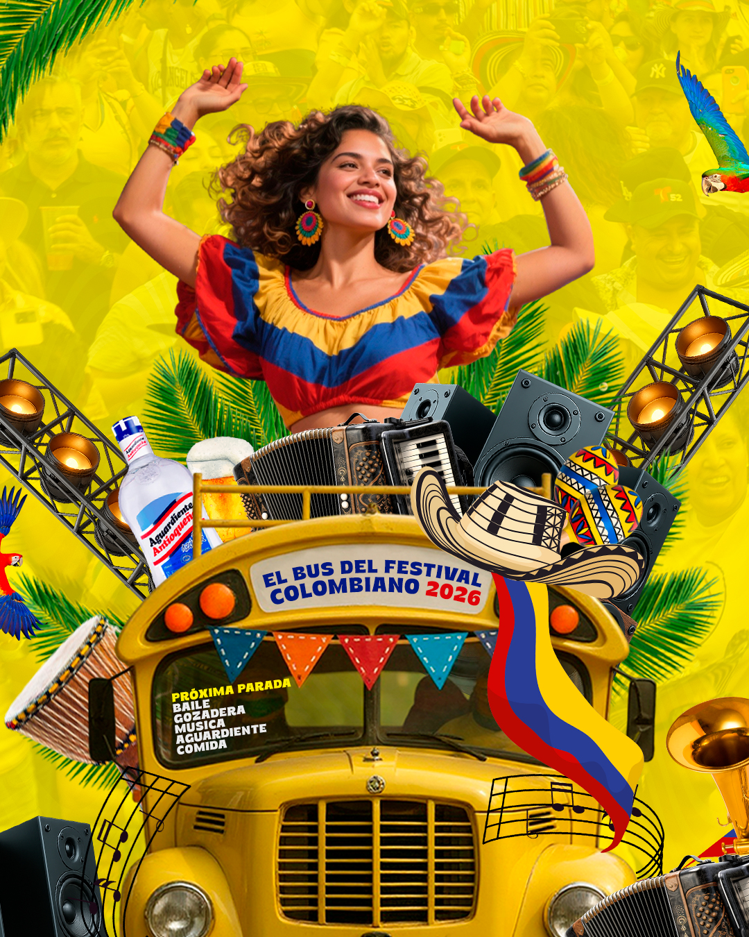 El Bus del Festival Colombiano 2026 — chiva flyer