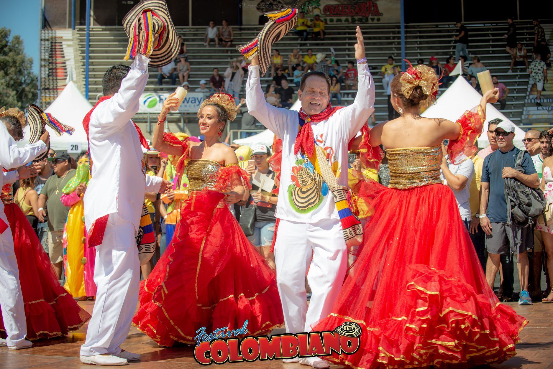 Traditional dancers in Colombian regalia